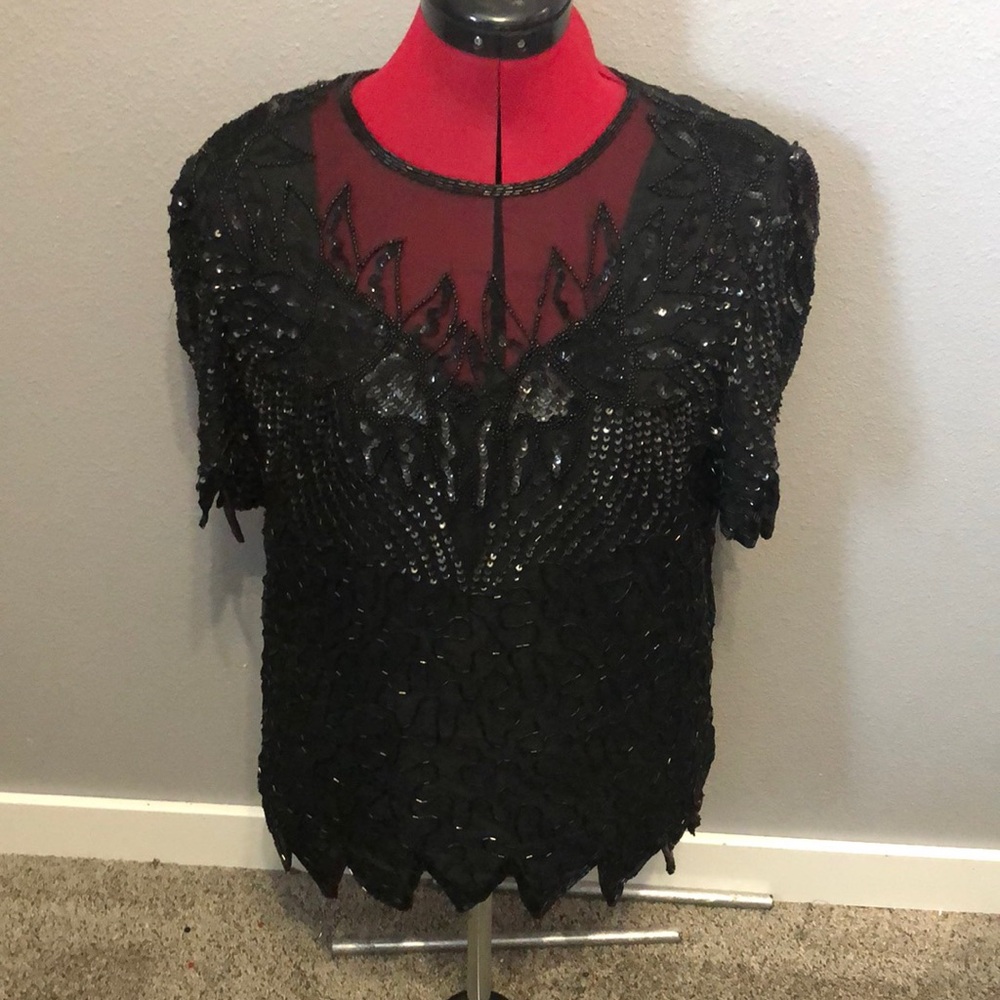 Vintage Lawrence Kazer Evening top Women's L whimsigoth sequins cocktail silk
